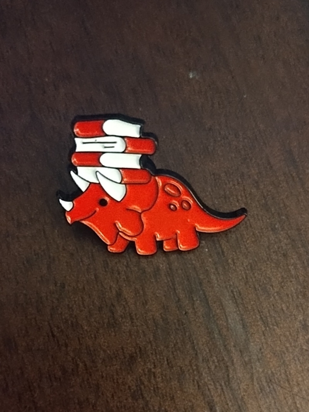 Red Triceratops Book-asaurus Enamel Brooch - Cute Dino Pin